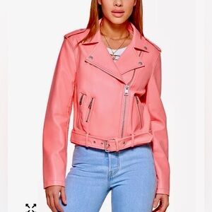 LEVI’S BELTED FAUX LEATHER MOTO JACKET IN WINTER ROSE